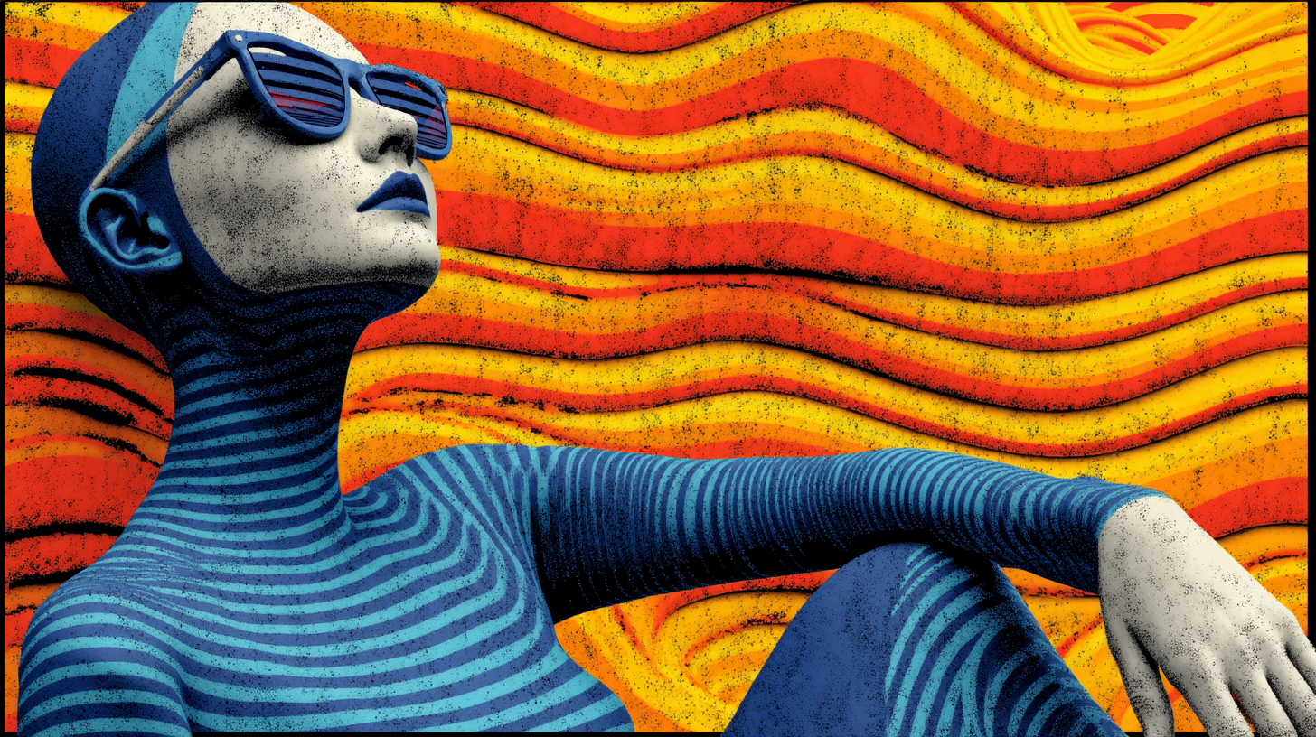 Abstract image of a cool person wearing sunglasses, reclining against a vivd background