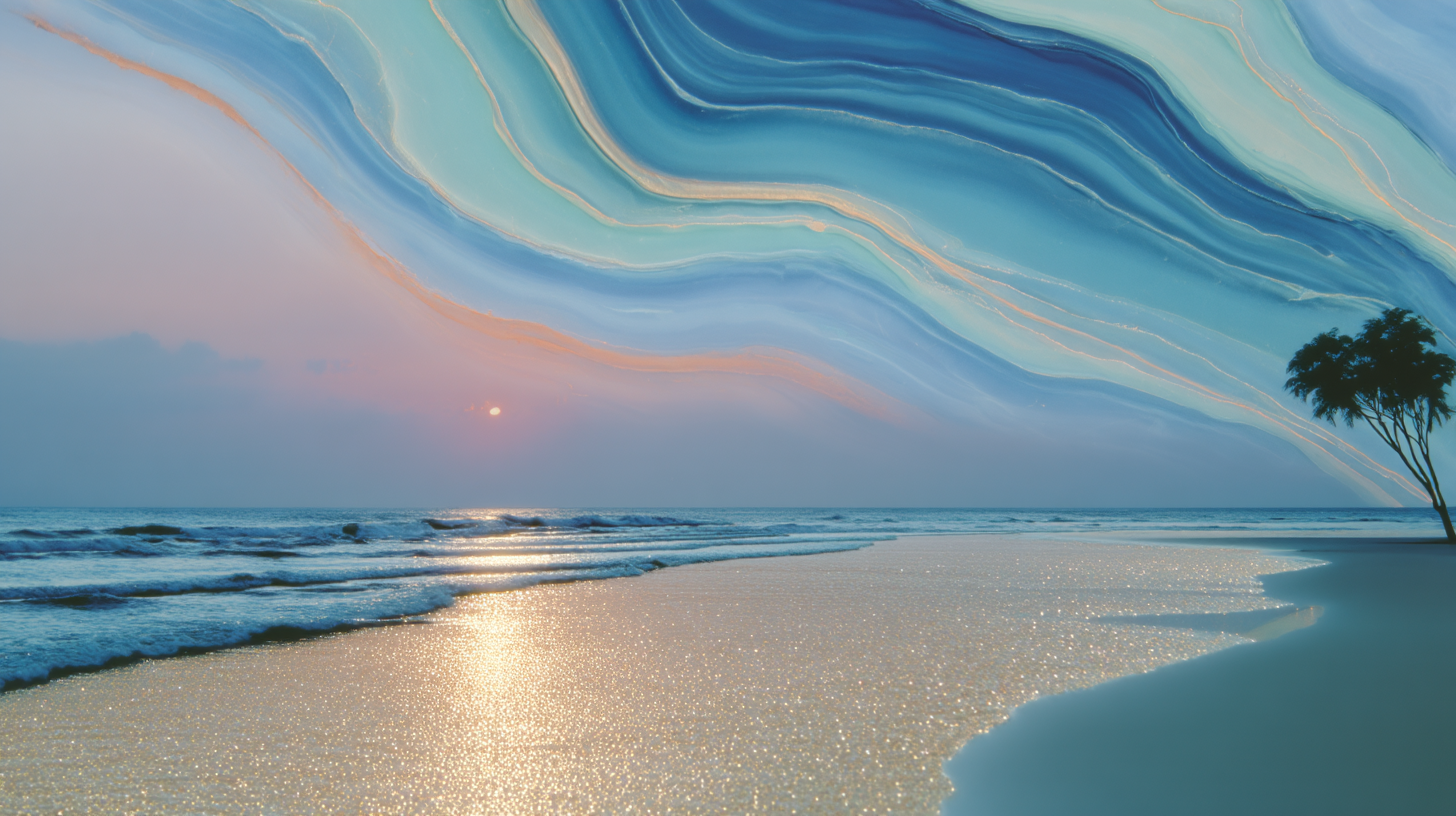 A sparkling tropical beach at unset at low tide