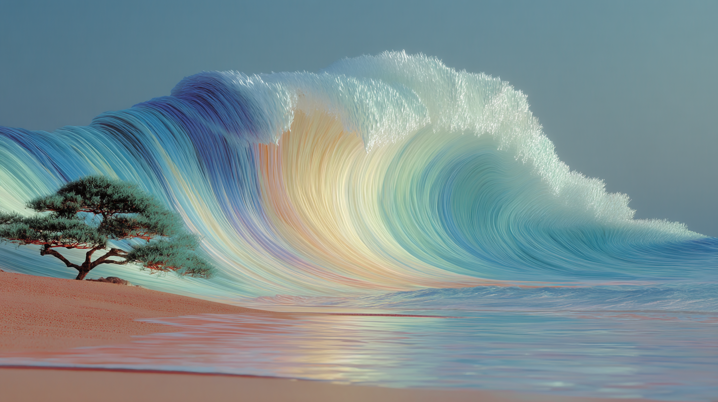 A giant wave cresting as it approaches the shore